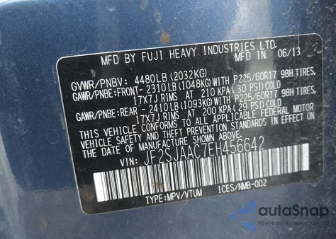 2014 Subaru Forester 2.5I from USA, damaged, VIN JF2SJAAC7EH456642